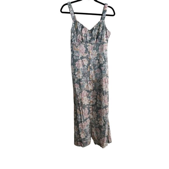 We Are Kindred Isobel Linen Gathered Sweetheart Midi Dress SZ 4 Floral Feminine - Picture 2 of 11